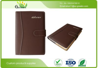 China Ring Binder Brown PU Leather A4 Custom Embossed Notebook for Company Brand Advertising for sale