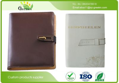 China Custom Office Stationery Brown Faux PU Loose Leaf Notebook A5 With Ribbon / Pocket for sale