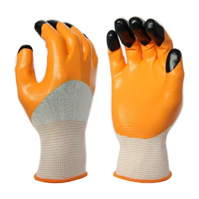 China Flexible Polyester 13G Nylon Shell Oil Resistant Hand Safe Palm Coating Nitrile Gloves / Gloves Work for sale