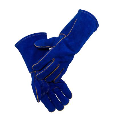 China Cow Leather Welding Gloves Flexible Blue Industry Working Safety Gloves for sale