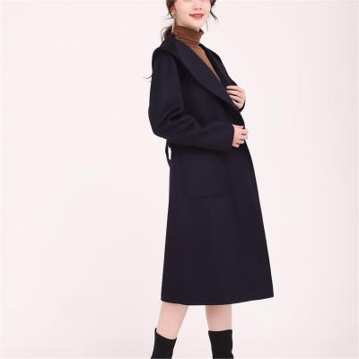 China New Fashion Anti-wrinkle Wholesale Ladies Sheepskin 100% Double Side Woolen Coat With Belt Winter Women Long Handmade Cashmere Woolen Oversized Coat for sale