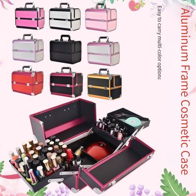 China New fashion high quality double layer four box aluminum alloy makeup case portable makeup case professional for sale