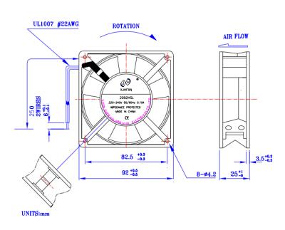 China Hotels factory price ball bearing 9225AC plastic brushless high speed black axial fan for sale