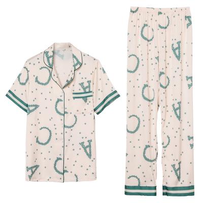 China Factory Price Cheapest QUICK DRY Women's Pajamas Simulation Short Sheathed Silk Printed Pajamas for sale