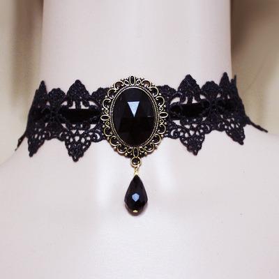 China Fashion Black Crystal Tassel Tattoo Choker Necklace Victorian Gothic Victorian Vintage for sale