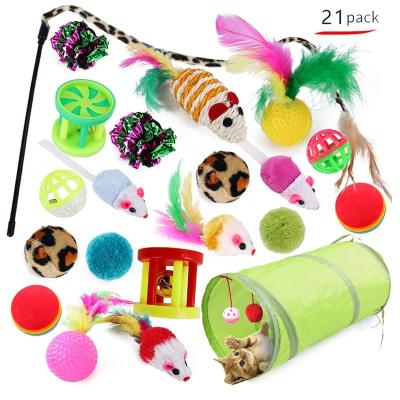 China Cat Toys 21Pcs Cat Toys Kitten Toys Assorted Cat Tunnel Catnip Fish Feather Magic Riddle Wand for sale