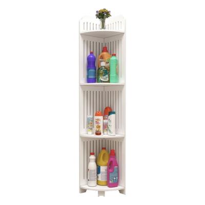 China Sustainable White Standing Type 4 Layer Bathroom Waterproof Corner Shelf Rack Plastic Storage Rack for sale