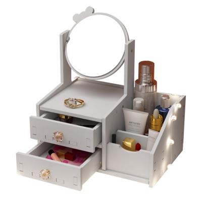 China Sustainable One Side Round Enlargement Make Up Cosmetic Table Plastic Mirror With Storage Drawer for sale