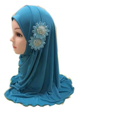 China Wholesale Fashion Solid Color Malaysia Turban Hijab Flash Flower Kids Hijabs Children for sale