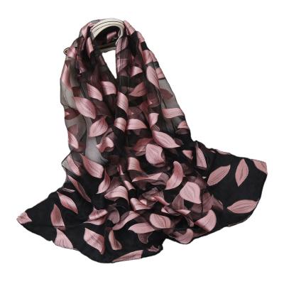 China Fashion Shawls Organza Leaf Pattern Evening Dress Shawl 180*70cm Organza Silk Like Long Scarf Women for sale