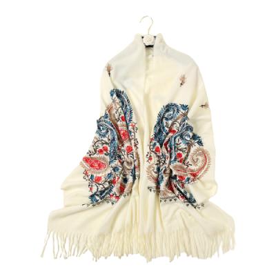 China Fashion Embroidery Cashmere Scarf Large Size Women Shawl Cashmere Floral Shawl Pashmina for sale