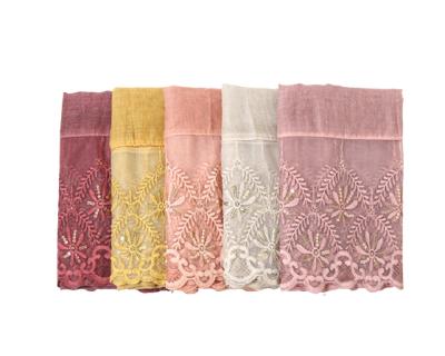 China Fashion Soft Solid Color Cotton Scarf Large Size Lace Shawls Long Lace Sequins Muslim Hijabs Long Shawls for sale