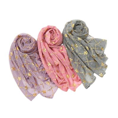 China Fashion New Arrival Muslim Shawls Scarf Women Long Shimmer Glitter Wedding Hijab Gold Print Scarf for sale