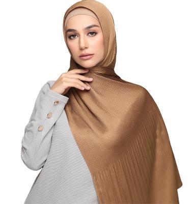 China Luxury Fashion Premium Elegant Malaysia Tudung Islam Crepe Shawls Muslim Women Pleated Satin Hijab Silk Scarf for sale