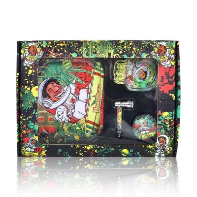 China Coastal Multifunctional Wholesale Smoking Set Suit Smoking Set With Metal Rolling Tray Herb Grinder Smoking Kit for sale