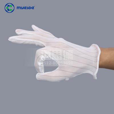 China 2021 Hot Selling Light Industry Lint Free Dot Stripe ESD PVC Dotted Gloves With Polyester Fabric Conductive Yarn for sale