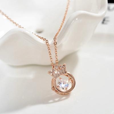 China Casual/Sporty Heart Necklace Locked Earring Set Full Diamond Earrings Crown Necklace Fashion Female Summer Jewelry for sale