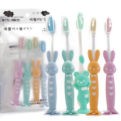 China 4 Pack Cartoon Children's Charcoal Toothbrush Cute Household Soft Bamboo Silicone Brushing Toothbrush for sale