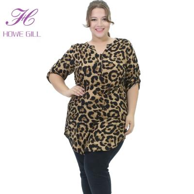 China Anti-pilling 2019 Fashion V-Neck Ladies Leopard Print Women's Clothing Plus Size Blouses Tunic Tops for sale