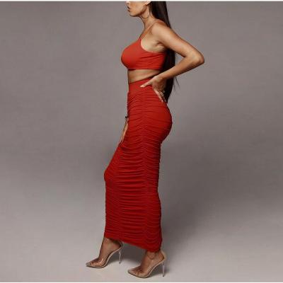 China Wholesale One Shoulder Cropped 2 Piece Top Sexy Clothes Anti-Static Party Club Midi Dress Set Two Piece for sale