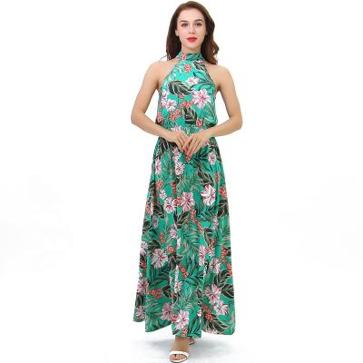 China Anti-Static Ladies Dress Long Tropical Women Maxi Floral Beach Halter Beach Hawaiian Flower Print Summer Dresses for sale