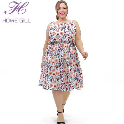 China Large Plus Size Dress Clothing Anti-Static Flower Print Tank Tops Of Size Woman Dresses for sale