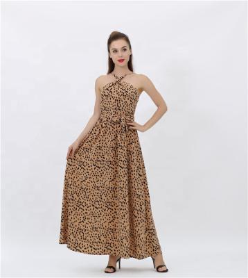 China Anti-Static Slim Sling Leopard Printing Women Long Outlet Factory Dresses for sale