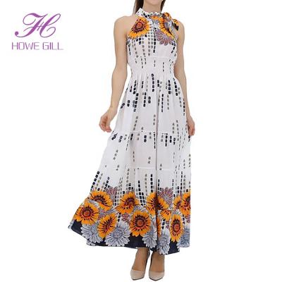 China Wholesale High Quality Floral Printing Anti-static Maxi Women Dress Vestidos Sunflower Neck Vest for sale