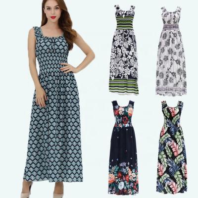 China OEM Anti-Static Custom 2019 Summer Fashion Clothing Women's Floral Casual Sleeveless Dress Viscose Long Maxi for sale