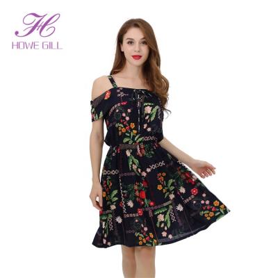 China Casual Dress 2019 OEM Summer Fashion Floral Print Vintage Women's Clothing Ladies Anti-Static Manufacturing Short for sale