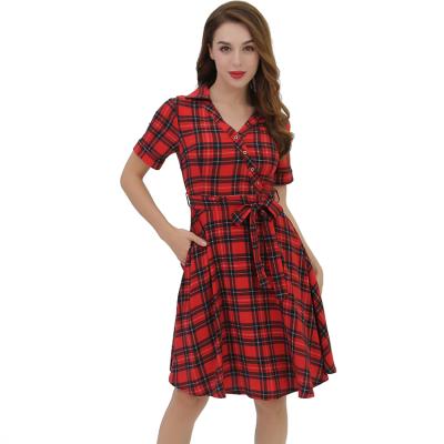 China Mini Red Shirt Women Office Plaid Shorts Anti-Static Mature Stylish Casual Dress for sale