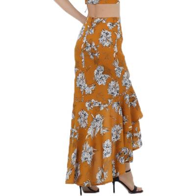 China Plus Size OEM Women Clothing Manufacture Mermaid Skirts Flower Print Ruffle Long Skirt Ladies for sale