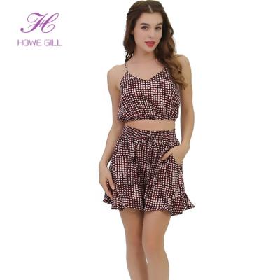 China New Design Sustainable Hot Women Apparel Two Piece Crop Tank Top And Short Pants With Pockets for sale