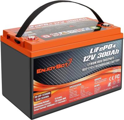 China BOATS LiFePO4 battery, 12V 300Ah lithium battery for RV, solar power and backup battery light weight with built-in BMS for sale