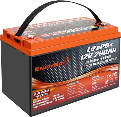 China BOATS LiFePO4 battery, 12V 200Ah lithium battery for RV, solar power and backup battery light weight with built-in BMS for sale