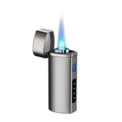 China Three Straight Outdoor Blue Flame Windproof Rechargeable Lighter Direct Injection Three Straight Lighter Strong New for sale