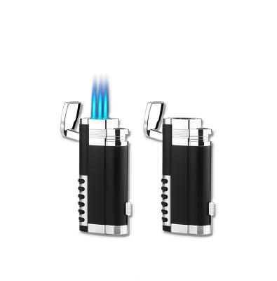 China New Straight Outdoor Windproof Blue Flame Refillable Punch Three Refillable Cigar Lighter for sale