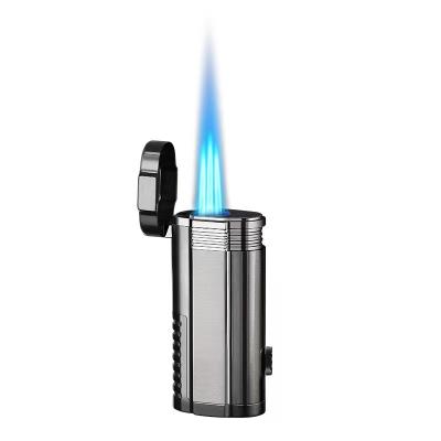 China Custom Refillable Inflatable Torch Lighter Metal Butane Reactors Triple Flame Cigar Lighter with Cigar Knife/Refillable Butane Gas for sale