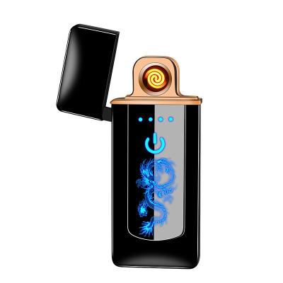 China Eclectic Dishonest Touch Fullscreen Induction Windproof Electronic Lighter With Led Light OEM for sale