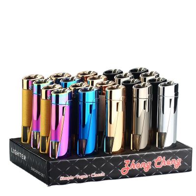 China Strong Lights Windproof Three Firepower Air Inflation Straight Flame Cigarette Lighter Lighter For Christmas Gift for sale