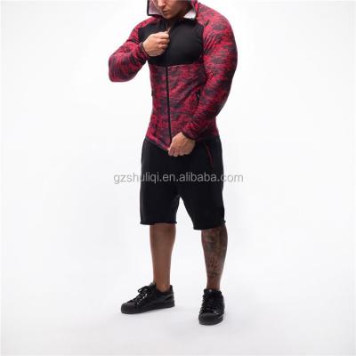 China Wholesale men's anti-pilling muscle fitted hoodies and gym sweatshirts digital print camo hoodies pullover full in red for sale