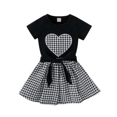 China Custom Fashion Summer Kids Casual Girls Clothing Sets 2 Pcs Black T-shirt Panties Set Girls Clothes 1-3 Years Old for sale