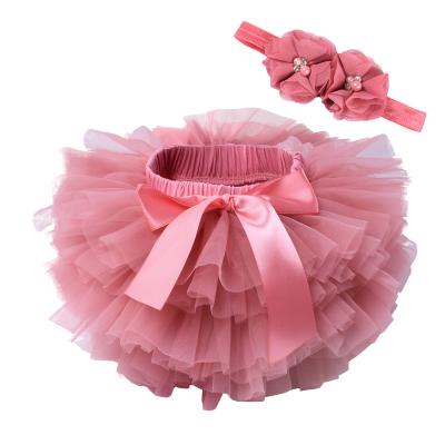 China Anti-wrinkle babies dress kids skirt tulle bloomers newborn infant tutu diaper cover 2pcs pink tutu skirt girls skirts headband for sale