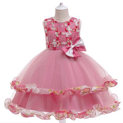 China New Design Anti-wrinkle Girl's Princess Dress Bow Lace Baby Dress Skirt High Quality Girl's Birthday Wear Sleeveless Dress for sale