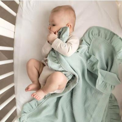 China Portable Solid Color Pleat Cotton Ruffle Newborn Baby Burp Cloths Baby Muslin Blankets Wraps for sale