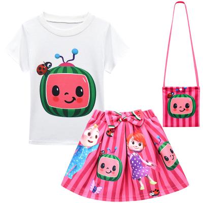 China 3Pcs Kids Casual Clothes Kids Short Sleeve T-shirt Encanto Print Bow Tie Shorts Girls Dress Sets for sale