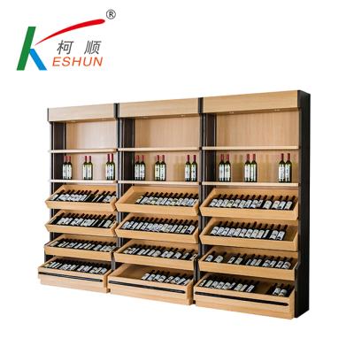 China Single Sided Wood and Customized NewStyle Wooden Folding Wholesale Steel Metal Wine Bottle Display Stand for sale