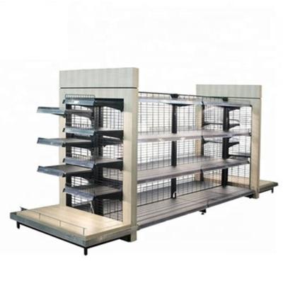 China New style double sided wood and metal rack store supermarket portable shelf for sale for sale