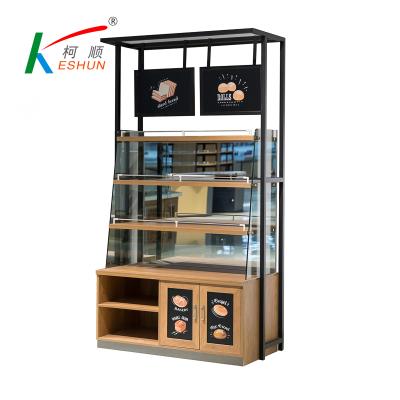 China Customized bakery bread rack wood and metal finished fashionable style with sign rack keshun display for sale