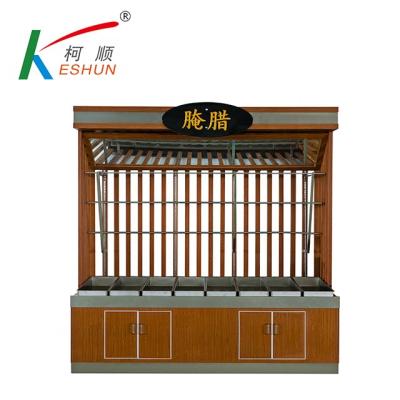 China Customized Single Sided Supermarket Display Processed Meat Wooden And Steel Combo Shelf for sale